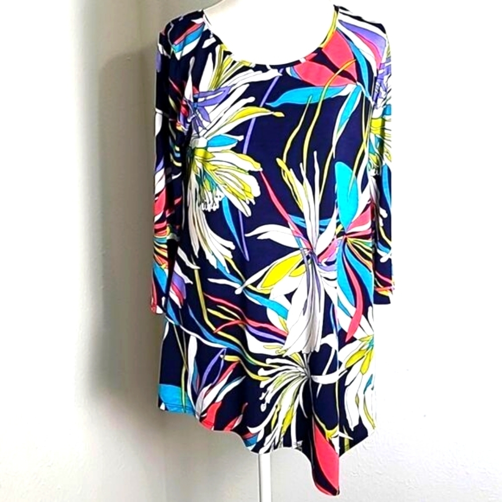 Clara Sun Woo Colorful Aysemetrical Tunic Top, Size XS